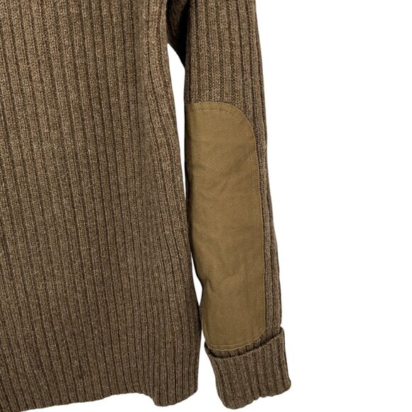 L.L.Bean Commando Sweater Mens Large Brown Wool Merino Rib Shoulder Elbow Patch - Picture 5 of 13